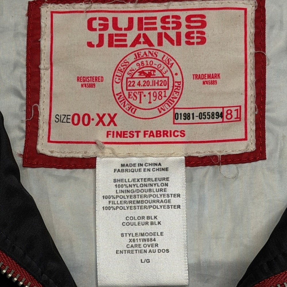 Vtg Guess Jeans Moto Jacket Mens Large Black Red White Colorblock Y2K Biker - Picture 4 of 7